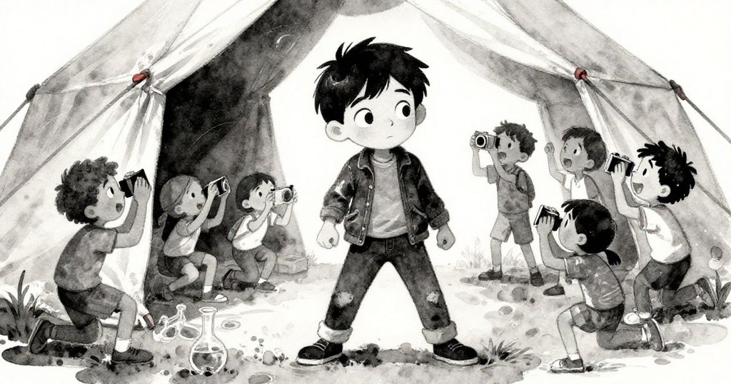 幕內科學俱樂部成員忙於交流與拍照,Milo與大家熱烈互動,場景充滿興奮與動感細節。