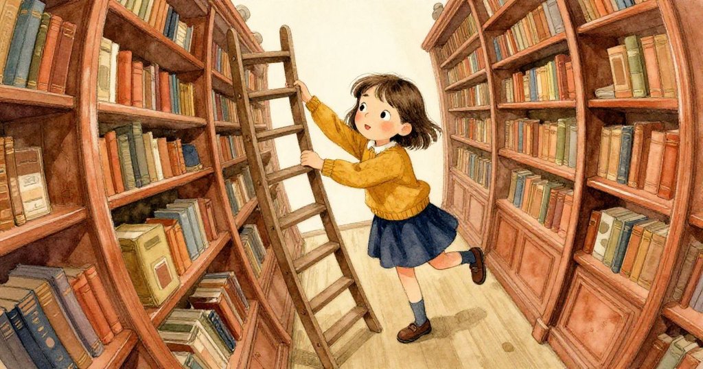 Mila 碰觸搖晃梯子時面露緊張，扭曲視角與暖色光影中呈現挑戰與動態瞬間