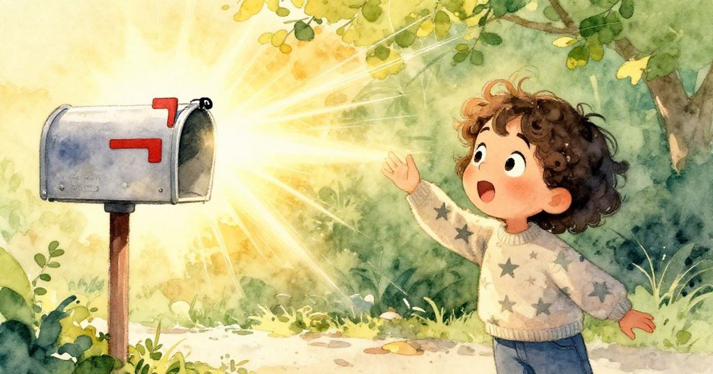 Mira注視信箱射出金光,穿越望遠鏡管道形成光跡,露出台面動感呈現驚喜與奇妙曙光。