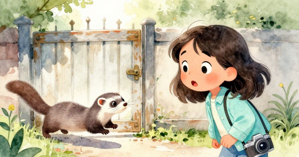 莉娜驚訝地凝視，一隻靈巧的雪貂從門縫中穿過，輕推門閂，秘境稍現光芒。