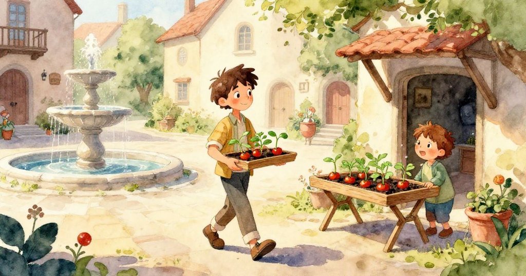 小獅的小心腳步在瓷磚上行走,散落的土粒映出動感與細膩質感,展現出繁忙的廣場氛圍