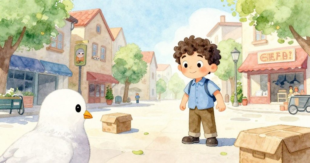 透過鴿子視角看見小獅和工人在角落互動,老箱和垃圾車間展現都市活力與趣味細節