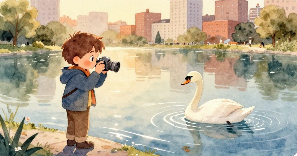 Leo專注操作小相機，手指輕觸相機按鈕，畫面近攝呈現細緻質感和溫暖燈光，充滿期待專注神情。