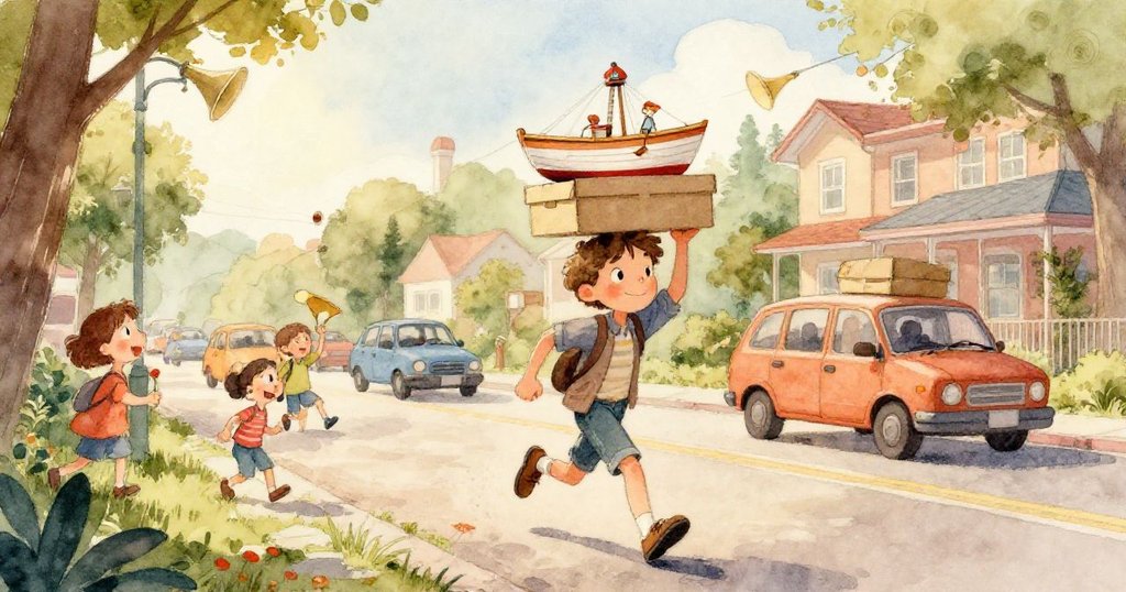 Sam的手小心捧著鞋盒，內藏模型船，畫面細膩呈現承諾與信任的深厚情感