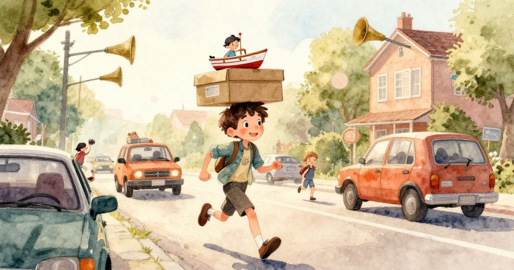 藍色面包車旁濺起褐色水流，記者背包與電纜隨水起舞，畫面呈現都市中突如其來的危機