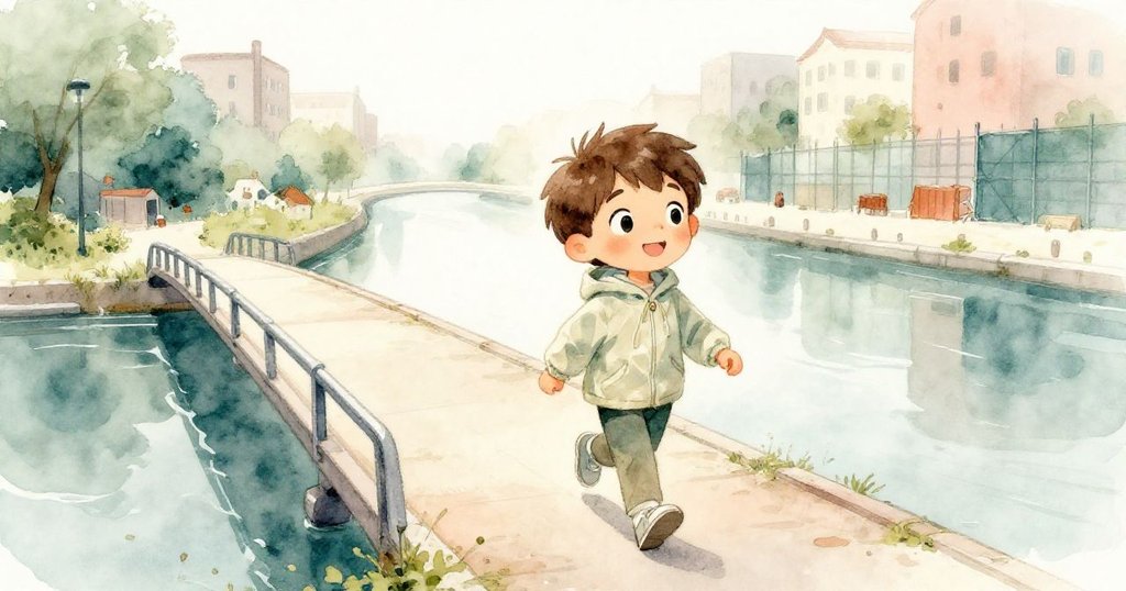 米洛面對突如其來的圍欄阻擋,轉向運河步橋,迎面柔風撫慰他,他的神情充滿堅定和平靜。