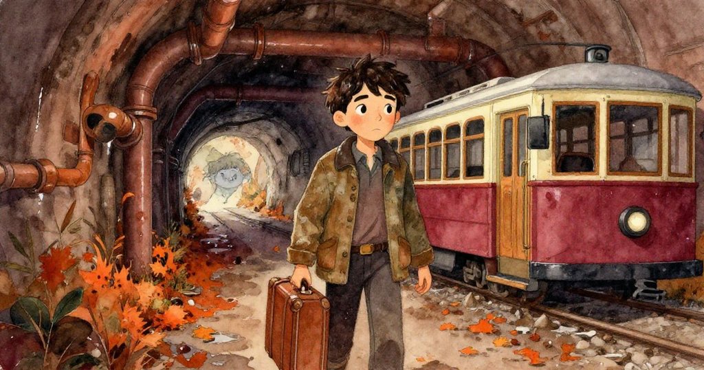 李奧在潮濕的地下隧道中穿行，避開嘶嘶作響的管道和靜止的小車，四周瀰漫著濃厚秋色。