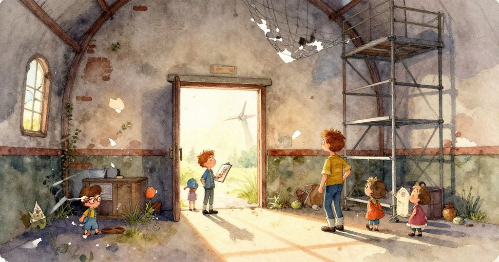 喬納斯透過眼前管道觀看悄然臥著的燕子，滴水與蒸氣交織出詩意畫面，眼神充滿驚喜。