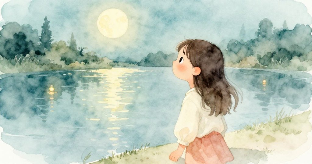 Mila 注視著河面倒映的月光與燈光,心中充滿好奇與靜謐,探尋神秘平台背後的秘密。