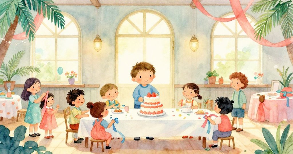 米洛進入社區廳現場，嘉賓忙著裝飾緞帶慶祝派對，暖光映照下他將裝飾精美的蛋糕放上長桌，滿懷寬慰與喜悅。