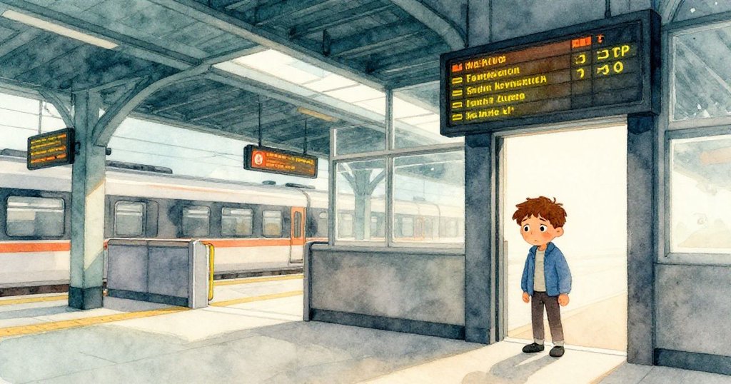 利安站在張開的閘門前,背後是顯示黃光訊息的發車板,他表情複雜,既有釋然又有失落,整體場景展現都市夜晚的結局。