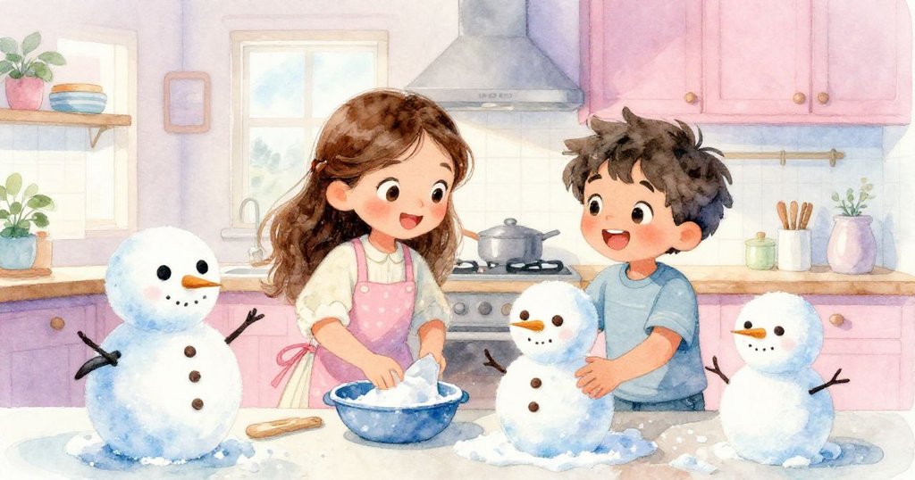 莉雅與伊凡在灑滿麵粉的廚房中團聚，一起整理並用糖堆出雪人，臉上滿是快樂笑容，展現溫馨的結局。