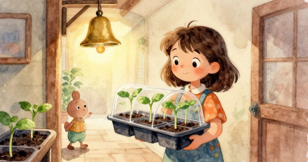 米婭專注雙眸映出托盤中幼苗的生機,情緒堅定又充滿希望,細節豐富突出決心。