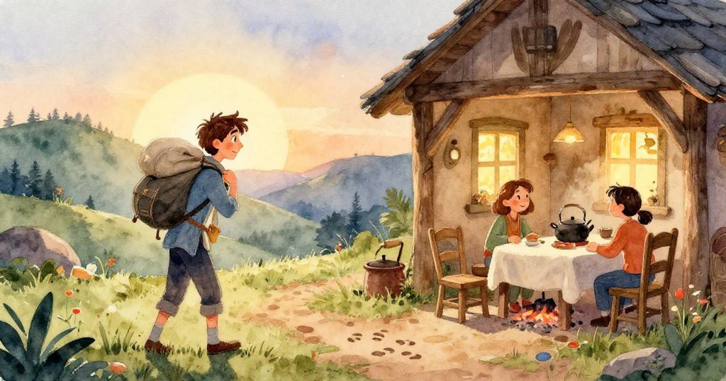 透過水彩風格展現窗台上古典瓷盤的凝結水珠反光，光影流轉如夢如幻，增添早晨神秘氛圍。