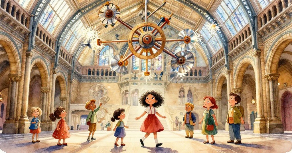 妮婭專注地握著摺痕紙冊，細緻展現紙張紋理與雕塑銅輪反光，透露出期待與耐心。