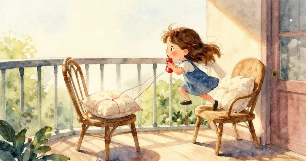 強烈的風將花枕從座椅吹起,經窗戶飛過,陽光灑落,動態中帶有驚喜與活潑氣氛。