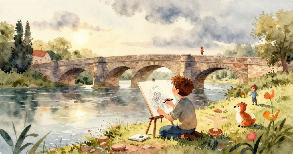 伊萊亞斯的手特寫拿著木炭棒，輕輕摩擦，感受破碎尖端散落的粉末，畫面細膩溫柔。