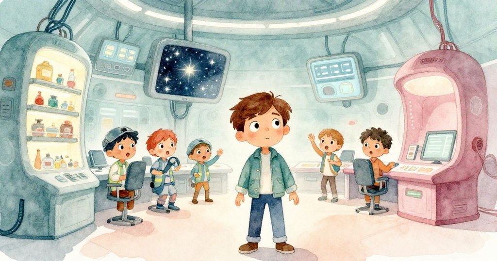 控制大廳內，Felix與工程師們驚訝地面對星光閃耀的屏幕，機房裡柔和光線與突現宇宙數據交織。