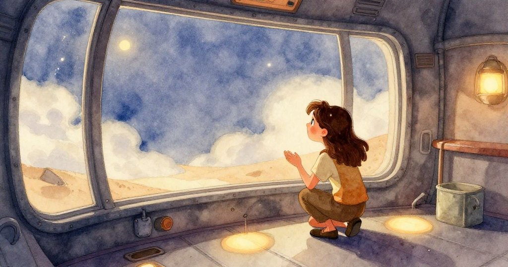 在艙外水下世界,章魚與金屬螺栓互動,Vega通過窗戶注視,環境呈現神秘冷光與海底綠調。