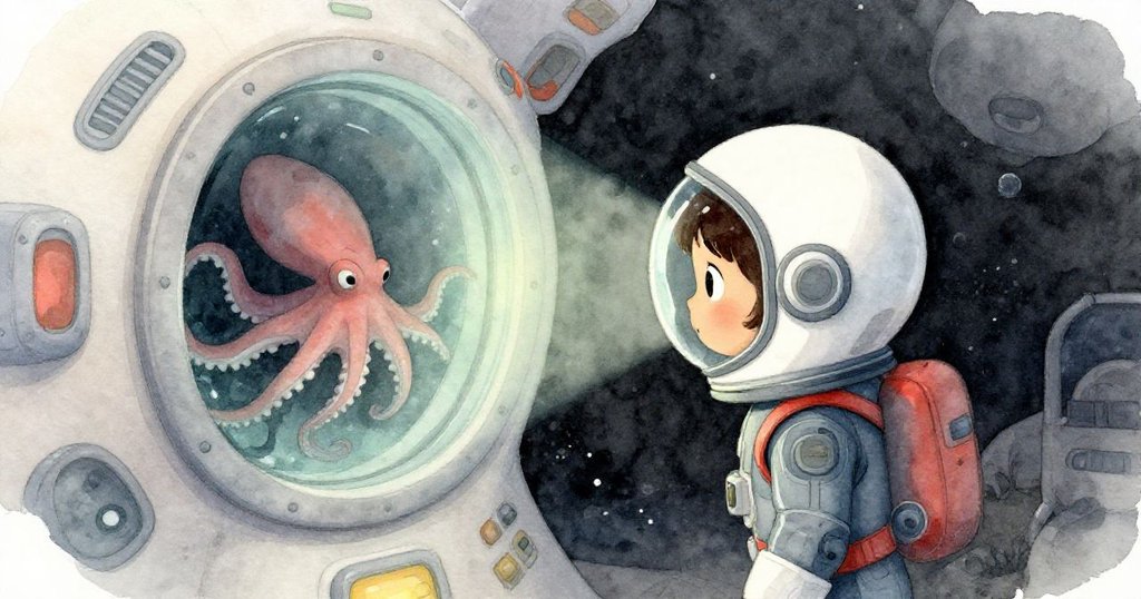 當艙門緩緩開啟,Vega注視著綠光瀰漫的維修艙,章魚漸隱於黑暗,留下一絲神秘與未來的可能。