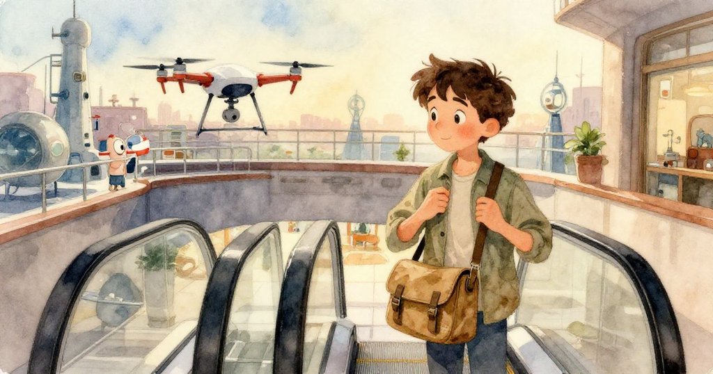 Jorin專注調整貨包帶子，手部細節特寫，背景模糊呈現博物館內部，透露任務重要性與細膩情感。