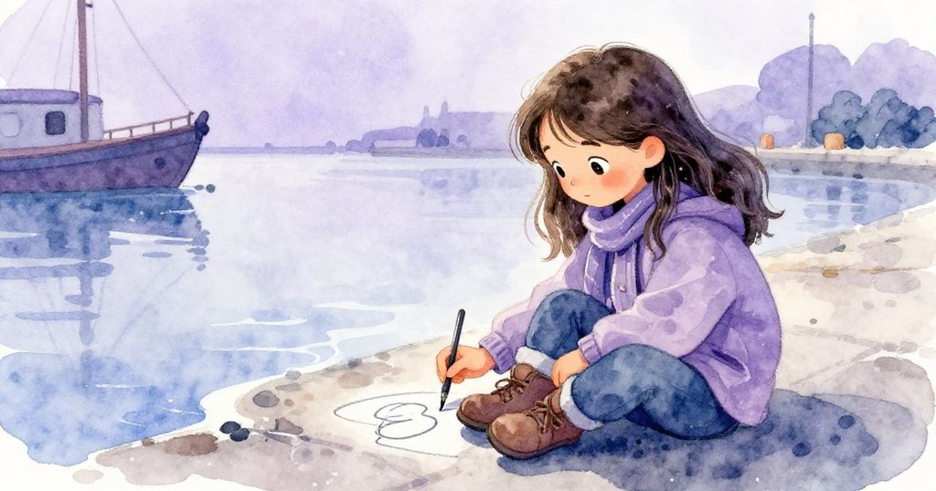 Mira坐於寧靜船邊，在平靜水面上重新描繪新圖，雨後氛圍柔和轉變為靜謐，希望的序章悄然展開。