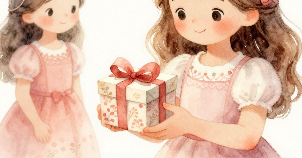 瑪麗亞專注地握著精緻小盒子，手勢細膩，盒子紋理清晰，展現出內心期待與驚喜的情緒。