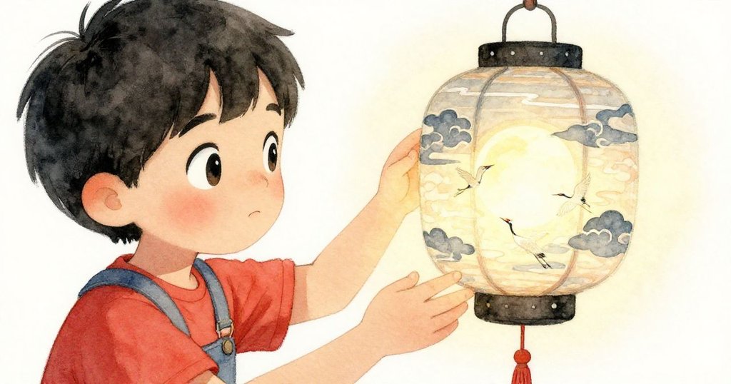 凱仔細檢查家傳燈籠，近鏡頭展現雲紋、鶴與月圖細節，他神情專注準備迎接舞龍慶典。