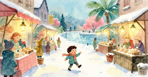 Milo under Market Lanterns