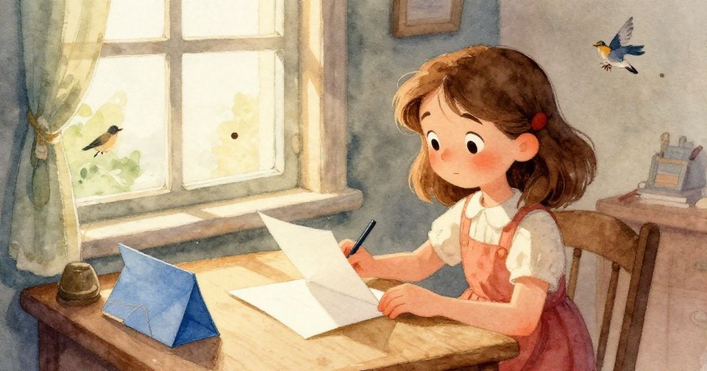 Lena透過窗戶看向外界，玻璃中映出她專注的眼神與飛鳥自然景色，展露出深思情緒。