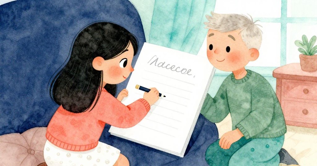 Lena靈感湧現用驚喜鉛筆揮毫，信紙上逐漸浮現清晰字跡，Alex微笑陪伴共慶創作成功，現場溫馨動人。