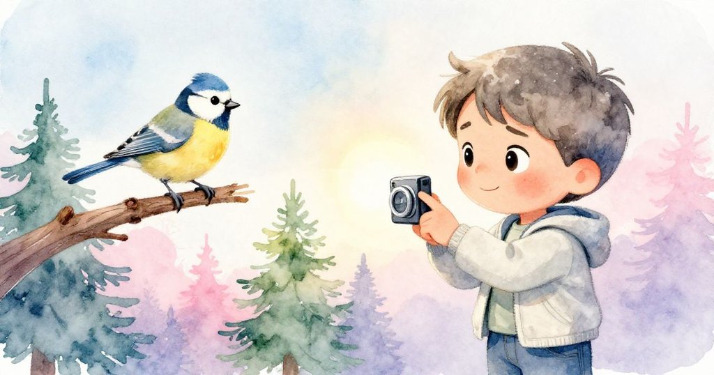 寧靜的公園中歌鳥歸來，李奧調整相機後拍下瞬間，眼神堅定且滿足，與自然道別。