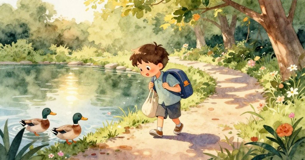 從水下視角看見種子落入水中，激起小魚拍打水面，形成美麗漣漪的動態瞬間。