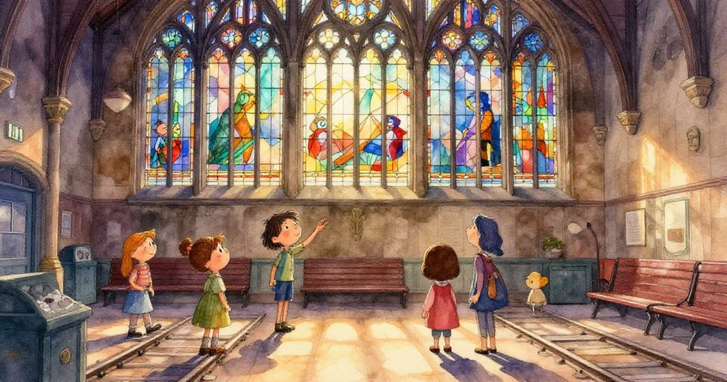 米婭用力推動生鏽的舊門,她的手緊握門把,展示出時間痕跡與堅定意志,細節豐富。