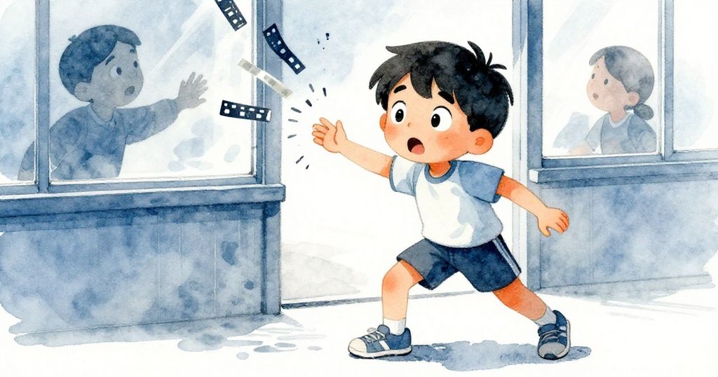 雷操作膠片時突然失控，面露驚愕，同事輕敲窗戶示警，緊張瞬間呈現技術挑戰。