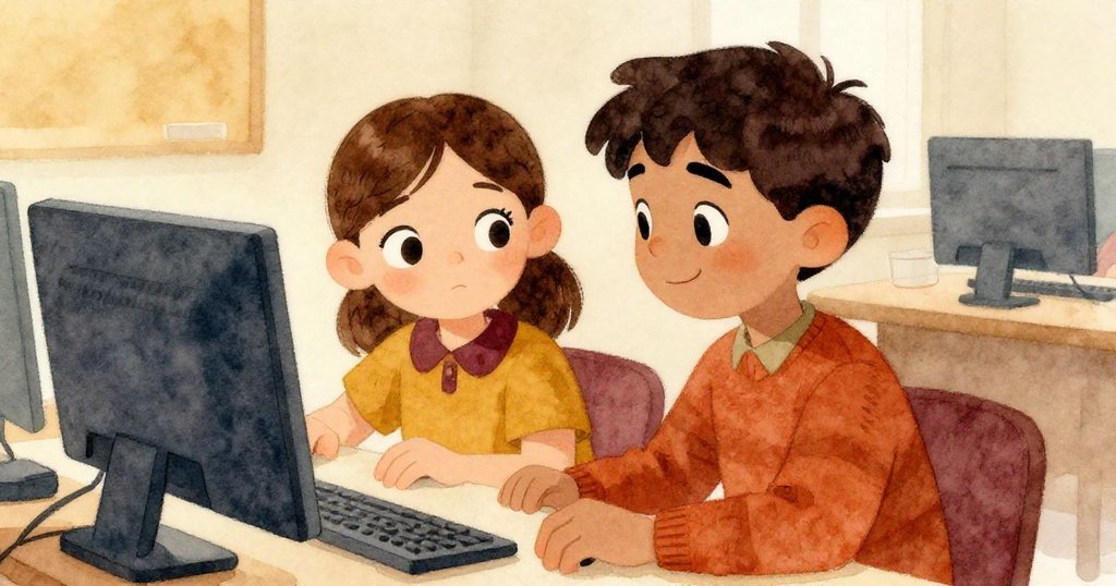 Naomi與Ruben在桌前合作更新文件，表情充滿驚喜與溫柔，傳達共同體關懷和決斷心情。