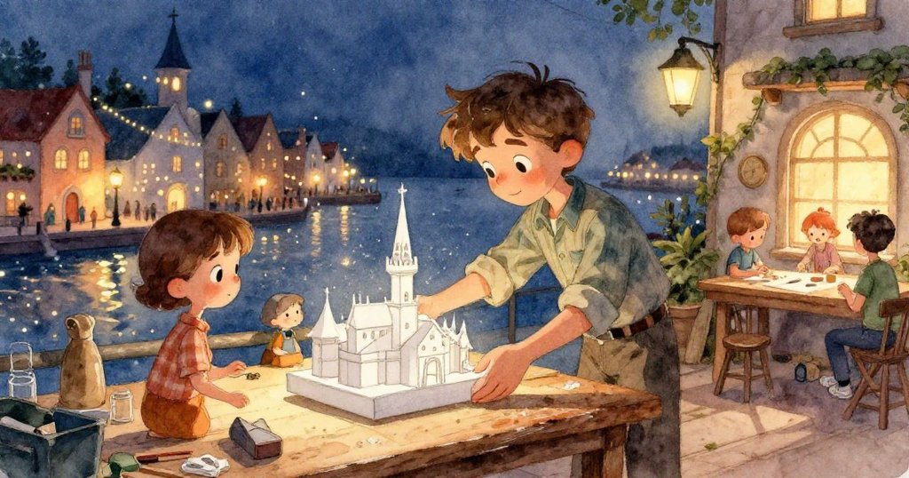 奇幻中,模型在噴泉中漂浮,銅板閃耀珊瑚精巧平衡,水面波光粼粼,呈現夢幻與奇妙。