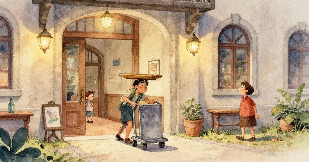 孩子們在藝術天井中奔跑嬉戲，動態光斑與跳動陰影在大理石上揮灑活力，場面充滿歡樂與生氣。