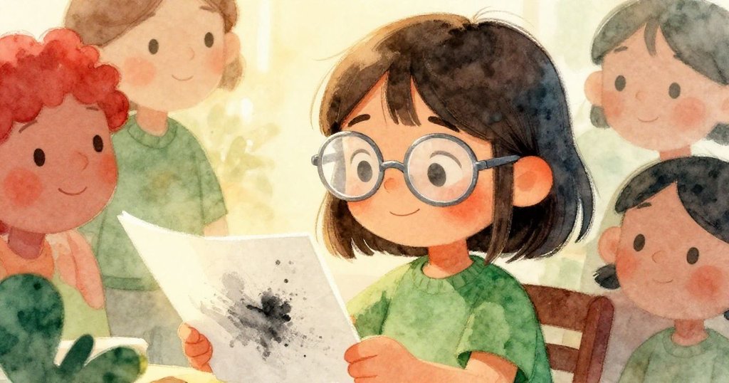 米拉撿起散落的素描本,臉上流露出欣喜笑容,細節中帶著偶然意外創作出來的溫暖美感。