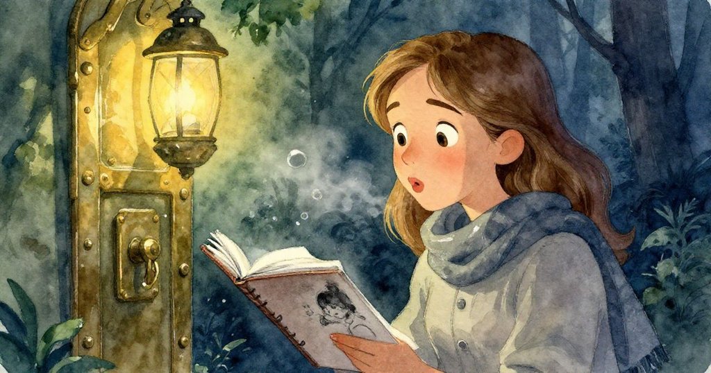 Mara柔和地吹涼炭畫，神情充滿驚喜與釋然，燈光映照下畫作細節與銅門紋路完美呼應。