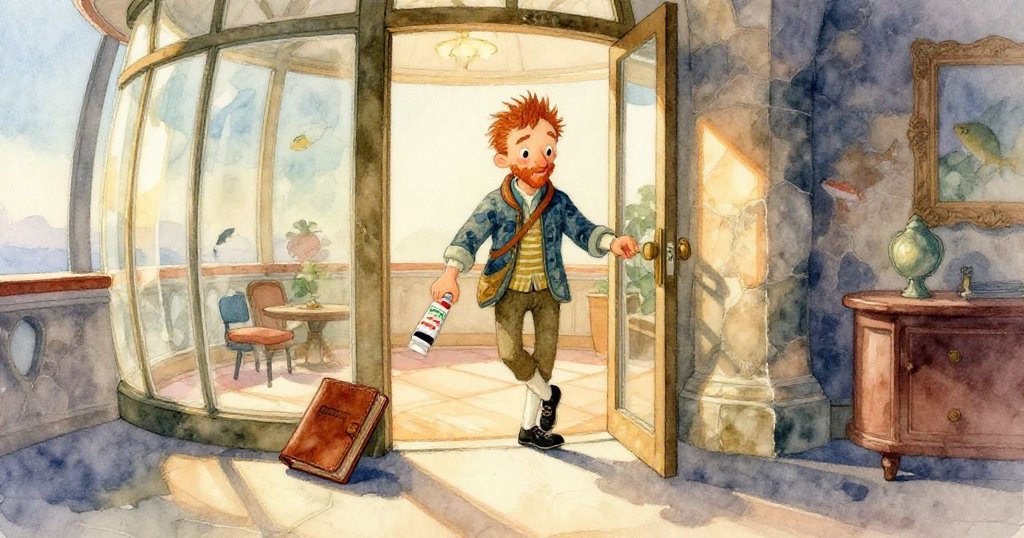 文生Vincent專注緊握皮革公文包,金屬環閃耀象徵抱負,細膩光影映襯物件重要,情感顯露細節。