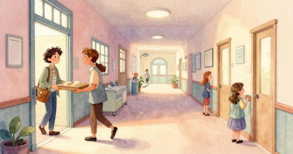 紙板托盤上近拍細節展現瓷磚紋理，湯匙碰撞瓷磚並有茶蒸氣輕輕上升，展現意外瞬間的溫柔與細膩