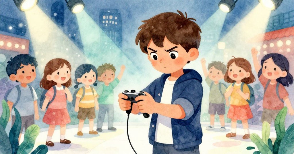 馬泰奧迅速操作手腕控制器調整光線,群眾表情從驚慌轉為放鬆,科技即時調整映現廣場動感。