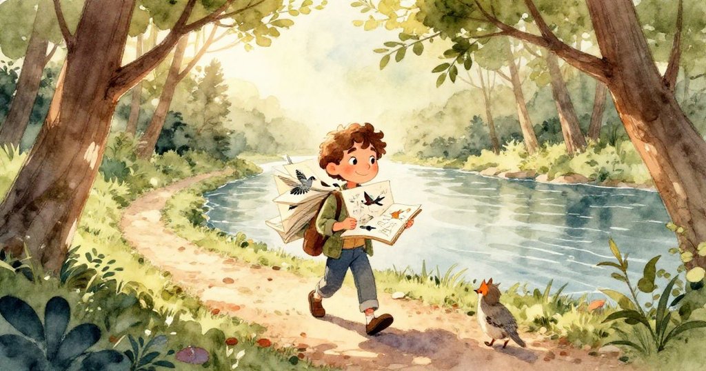 馬可專注於石面上濕潤畫頁的細節，手持鉛筆描繪水紋，石頭與陽光交織出豐富的自然質感