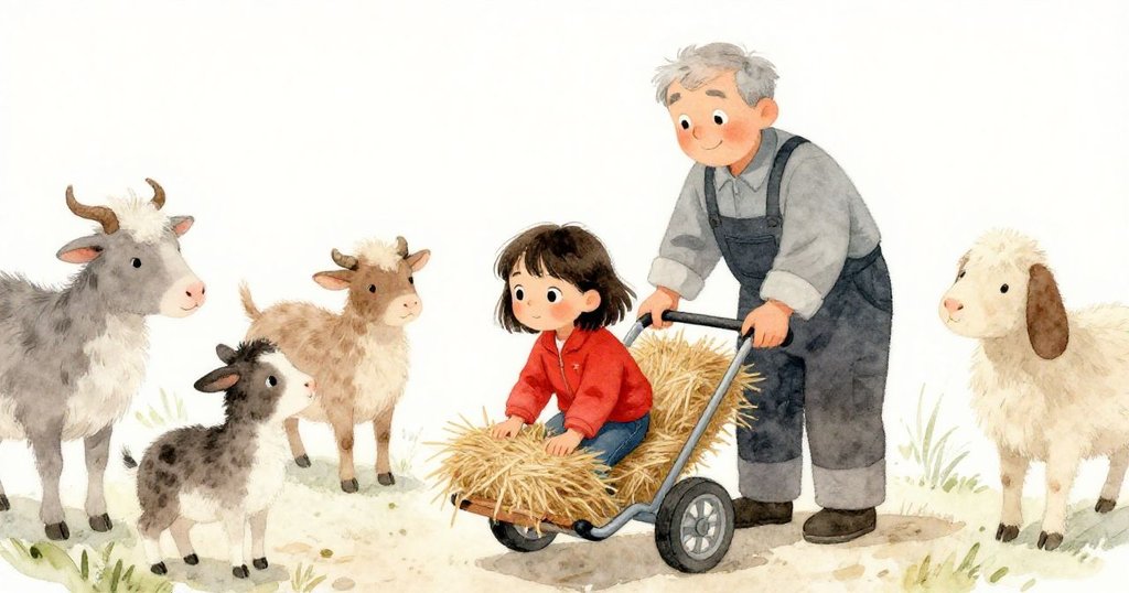 看護人推進新鮮稻草，動物頓時靜止，米拉望著這轉變瞬間，臉上映出希望與驚喜。