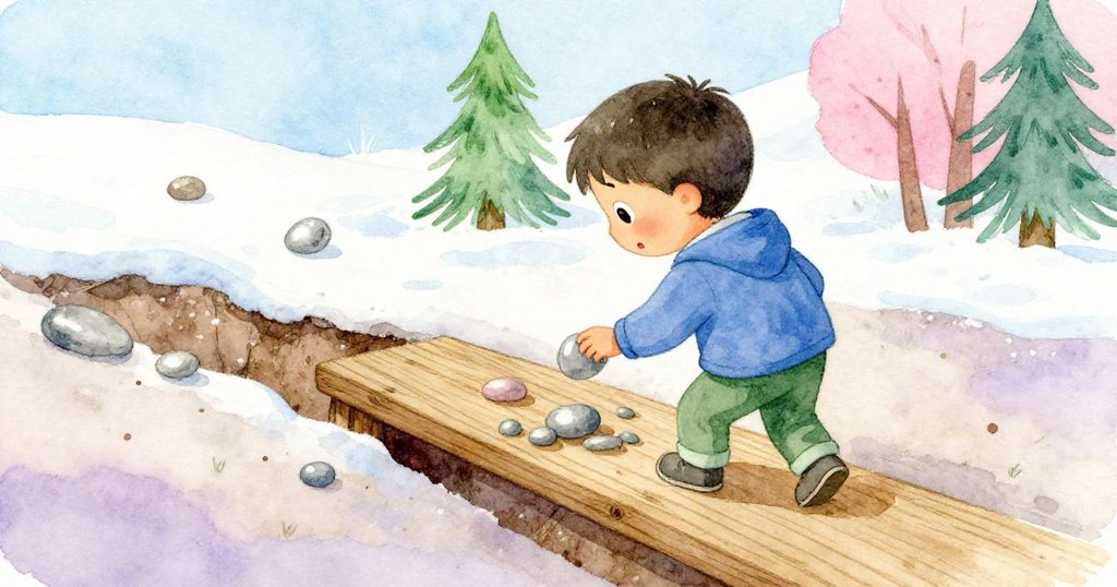 凱退後仔細檢查木板旁隱藏缺口，手觸光滑石塊，雨後地形展露隱蔽險境，表情謹慎沉著。