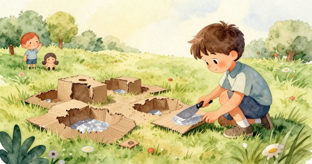 喬納斯正用雙手調整起跑線，他的腳踏在閃著銀塵的草坪上，充滿決心與活力