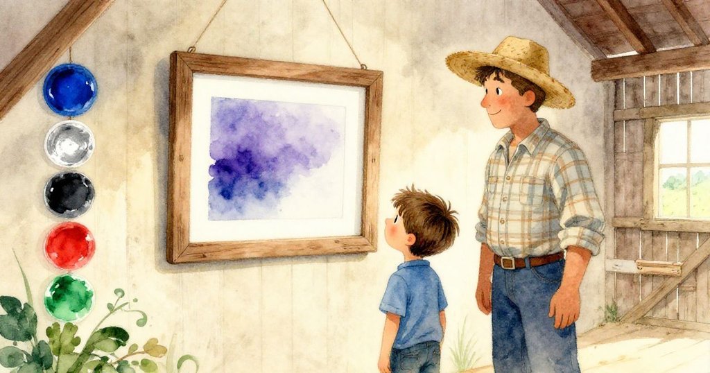 穀倉內，掛好畫框後，萊歐與蕭農攜手重聚，溫暖陽光灑落，和諧喜悅充滿整個空間。