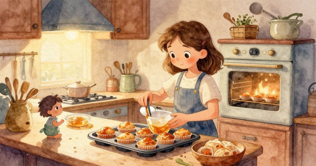 一隻蜜蜂飛舞在廚房燈具附近，視角獨特探索閃亮碗邊，增添故事動感與緊張氛圍。