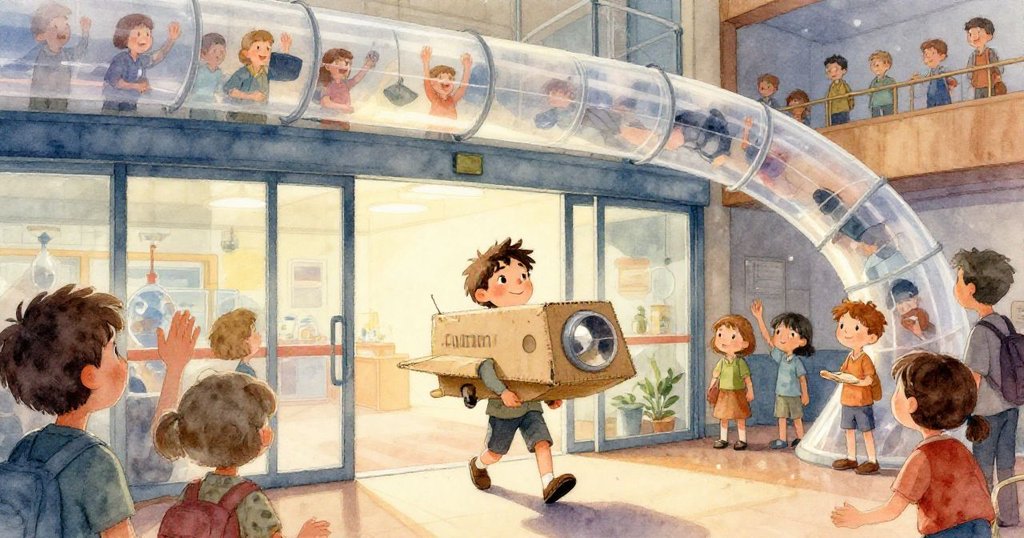 加雷斯的手專注地清理紙板太空船,展現出細緻的修補痕跡和紙板紋理,細節豐富且充滿溫柔關懷。